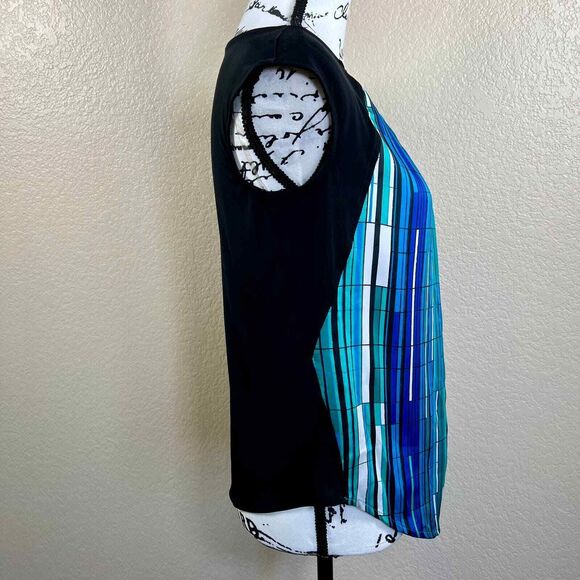 Worthington Spreadsheet Black Green & White Short Sleeve Shirt size S  preppy - Picture 12 of 12